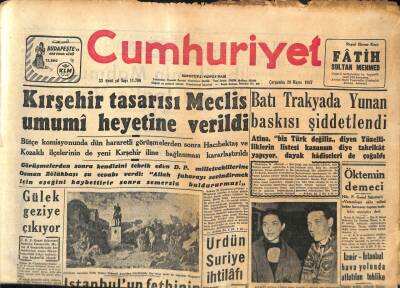 Cumhuriyet Gazetesi 29 Mayıs 1957 - Kırşehir Tasarısı Meclis Umumi Heyetine Verildi GZ98128 - 1