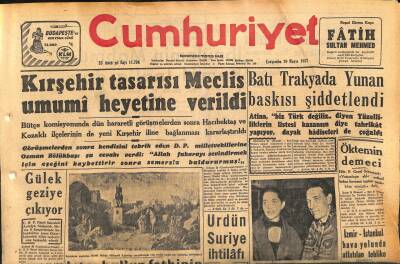 Cumhuriyet Gazetesi 29 Mayıs 1957 - Son 48 Saatte 500e Yakın Deprem Oldu - Batı Trakyada Yunan Baskısı Şiddetlendi GZ119911 - 1