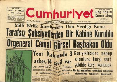 Cumhuriyet Gazetesi 29 Mayıs 1960 - Cemal Gürsel Başbakan Oldu, Yeni Kabinede 3 Asker 14 Sivil Var, Menderesin Başbakan Olduğu Son Gece Ve Yakalanışı GZ88090 - 1