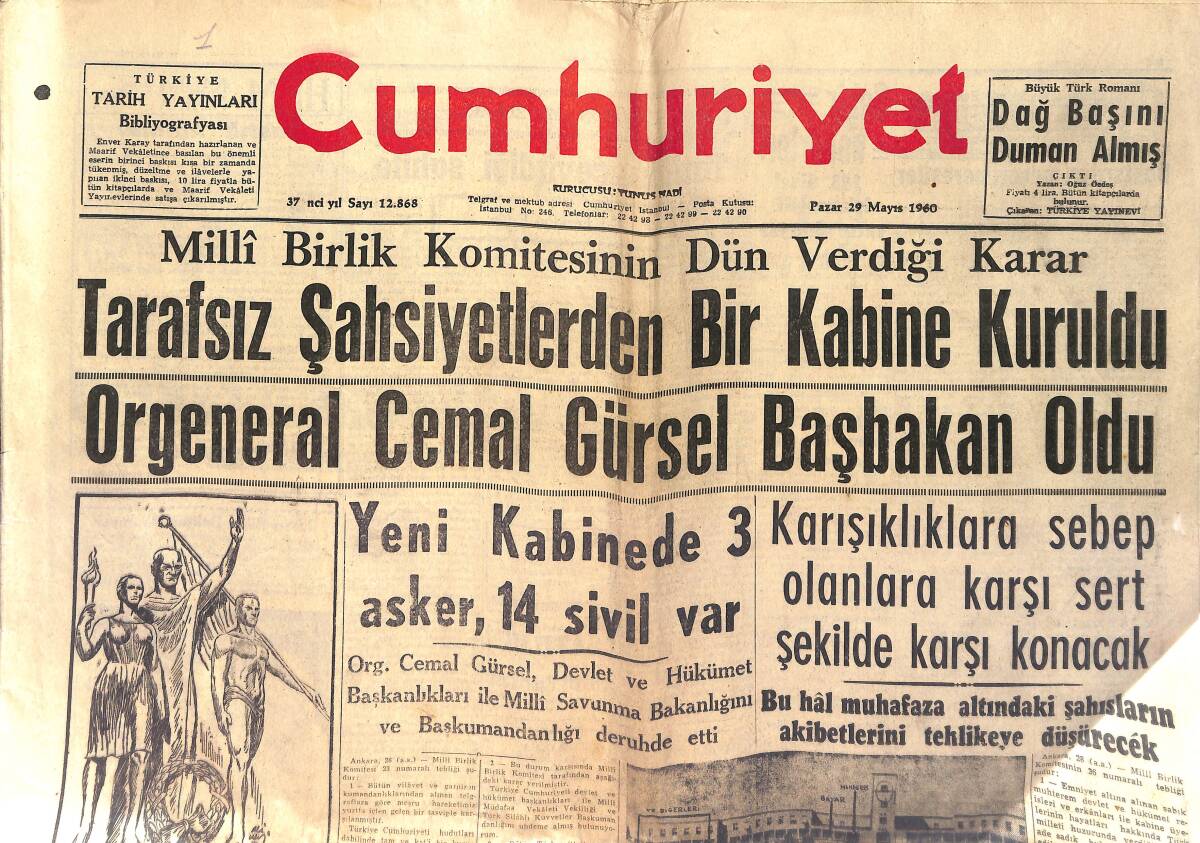 Cumhuriyet Gazetesi 29 Mayıs 1960 - Menderes'in Başbakan Olduğu Son Gece Yakalanışı GZ153996 - 1