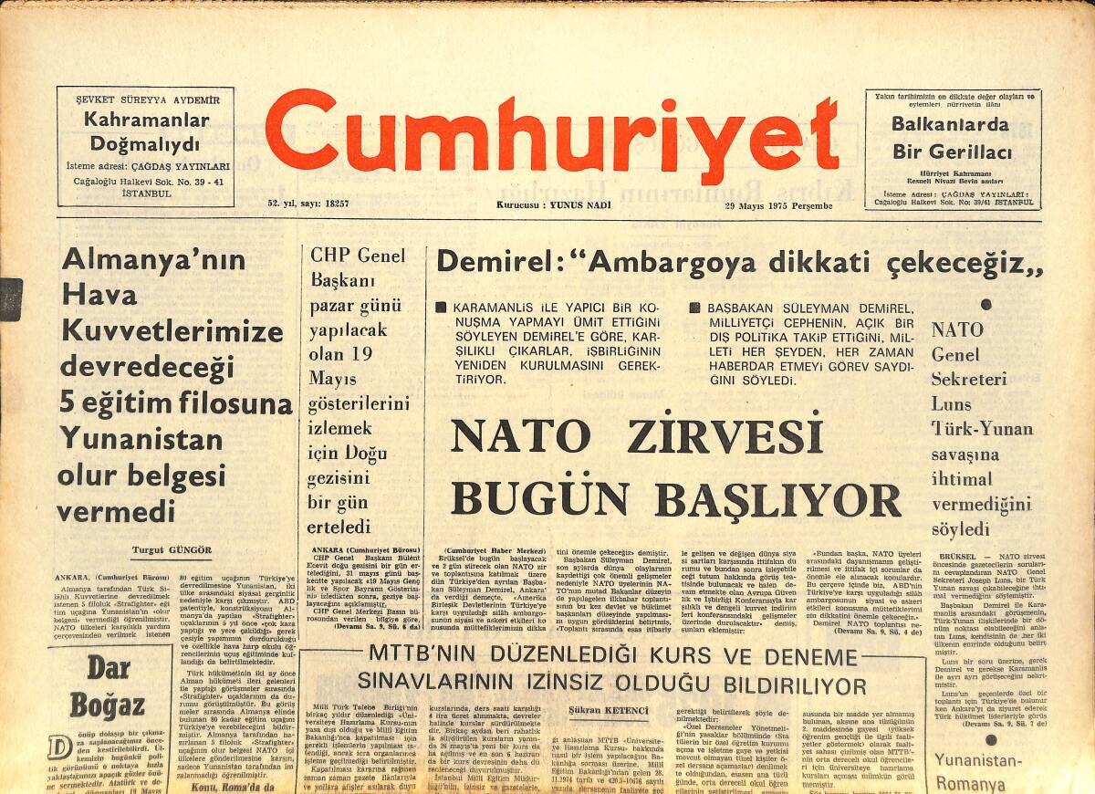 Cumhuriyet Gazetesi 29 Mayıs 1975 - Hitler'in Aşk Hayatını Yansıtan Gizli Çekilmiş Filmler Bulundu - Eva Braun Filmlerde Çırılçıplak Görülüyor GZ143631 - 1