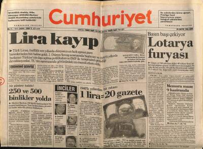 Cumhuriyet Gazetesi 29 Mayıs 1992 - Ne Günlere Kaldık,250 Ve 500 Binlikler Yolda GZ61319 - 2