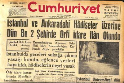 Cumhuriyet Gazetesi 29 Nisan 1960 - İstanbul Ve Ankaradaki Hadiseler Üzerine Dün Bu 2 Şehirde Örfi İdare İlan Olundu GZ120030 - 1