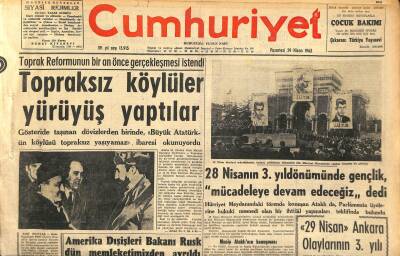 Cumhuriyet Gazetesi 29 Nisan 1963 - Atina , Türk Büyük Elçisine İzahat Verdi - Topraksız Köylüler Yürüyüş Yaptılar GZ120486 - 1