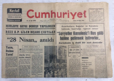 Cumhuriyet Gazetesi 29 Nisan 1966 - Sovyetler Karadenizi Rus Gölü Haline Getirmek İstiyorlar - GZ19230 - 1