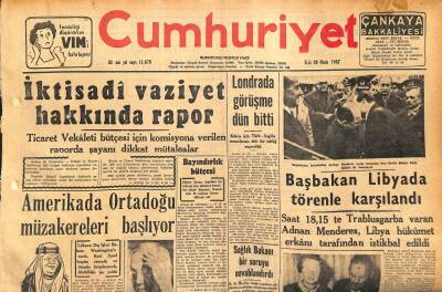 Cumhuriyet Gazetesi 29 Ocak 1957 - Başbakan Libyada Törenle Karşılandı - Devlet Şurasında İlk Kadın Azalar GZ120228 - 1
