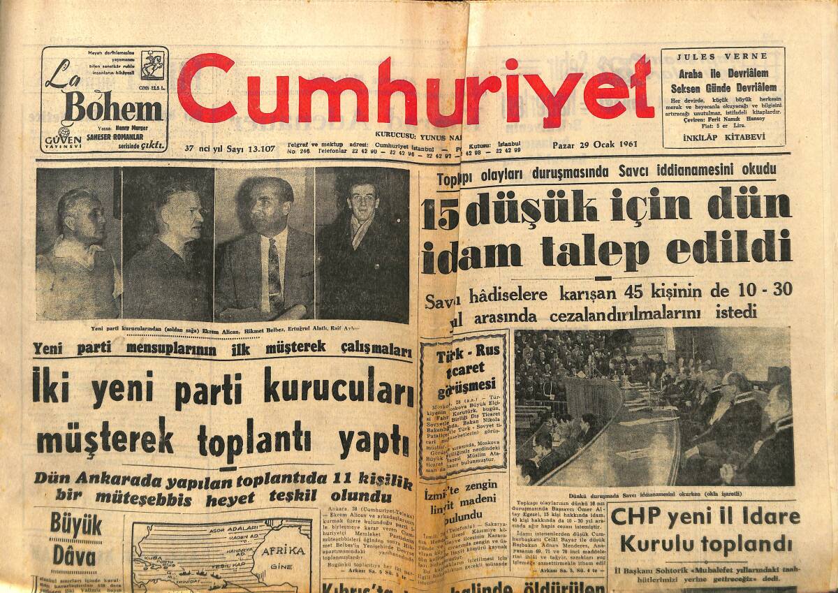 Cumhuriyet Gazetesi 29 Ocak 1961 - İngiltere Başbakanı Macmillan Paris'e Gitti - 15 Düşük İçin Dün İdam Talep Edildi! GZ139995 - 1