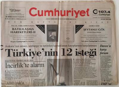 Cumhuriyet Gazetesi 29 Ocak 1999 - Türkiyenin Irak Konusundaki İstekleri 12 Ana Madde Sıralanıyor GZ25033 - 1