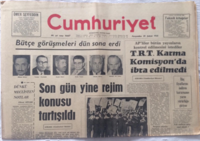 Cumhuriyet Gazetesi 29 Şubat 1968 - Son Gün Yine Rejim Konusu Tartışıldı - GZ19281 - 1