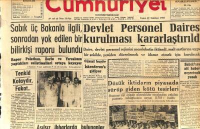 Cumhuriyet Gazetesi 29 Temmuz 1960 - Devlet Personel Dairesi Kurulması Kararlaştırıldı GZ110025 - 1