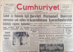 Cumhuriyet Gazetesi 29 Temmuz 1960 - Devlet Personel Dairesi Kurulması Kararlaştırıldı - GZ12098 - 1
