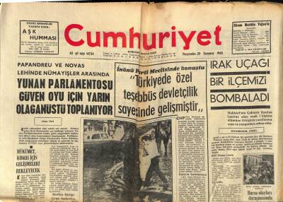 Cumhuriyet Gazetesi 29 Temmuz 1965 - Papandreu Ve Novas Lehinde Nümayişler Arasında Yunan Parlamentosu Güven Oyu İçin Yarın Olağanüstü Toplanıyor GZ85428 - 1