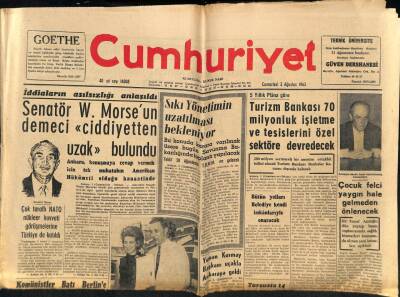 Cumhuriyet Gazetesi 3 Ağustos 1963 - Dr. Stephan Ward Ölüm Döşeğinde - Çocuk Felci Yaygın Hale Gelmeden Önlenecek GZ85527 - 1