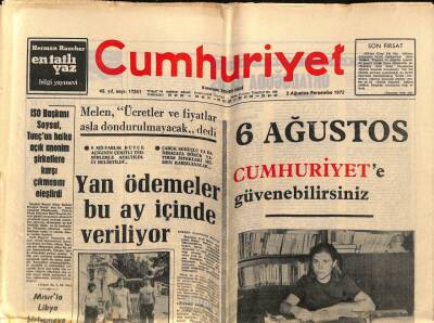 Cumhuriyet Gazetesi 3 Ağustos 1972 - İSO Başkanı Soysal , Tunçun Halka Açık Anonim Şirketlere Karşı Çıkmasını Eleştirdi GZ70078 - 1