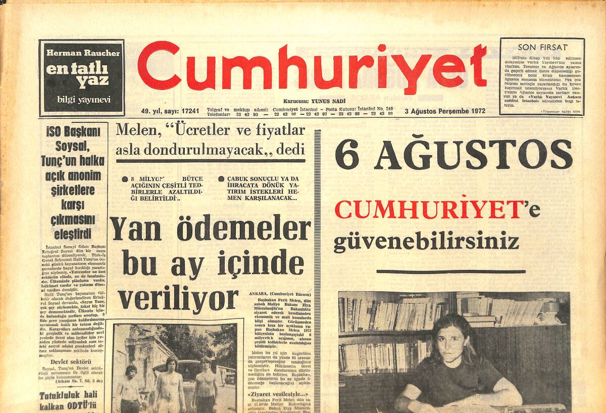 Cumhuriyet Gazetesi 3 Ağustos 1972 - Metin Oktay Cemil İçin Konuştu: Galatasaray'a Çok Şey Getirir Ama İdeal Bir Golcü Değil GZ143588 - 1