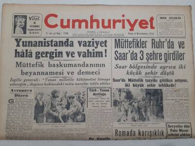 Cumhuriyet Gazetesi 3 Aralık 1944 - Yunanistanda Vaziyet Hala Gergin GZ71818 - 1
