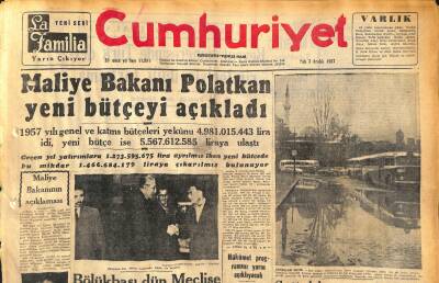 Cumhuriyet Gazetesi 3 Aralık 1957 - Maliye Bakanı Polatkan Yeni Bütçeyi Açıkladı - Yunanistan Ankara Elçisini Değiştirdi GZ119738 - 1
