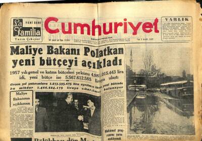Cumhuriyet Gazetesi 3 Aralık 1957 - Maliye Bakanı Polatkan Yeni Bütçeyi Açıkladı - Yunanistan Ankara Elçisini Değiştirdi GZ121931 - 1