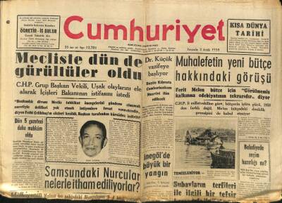 Cumhuriyet Gazetesi 3 Aralık 1959- Fethi Çelikbaş Kürsüden İndirildi, Nurcuların Dünkü Duruşması, Ülkü Arman İçin 1000 İmzalı Dilekçe GZ87942 - 1