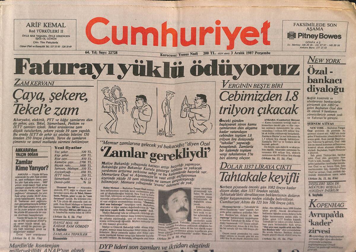 Cumhuriyet Gazetesi 3 Aralık 1987 - DSP'de Yeni Genel Başkan Arayışı - Avrupa'da Kader Zirvesi GZ151660 - 1
