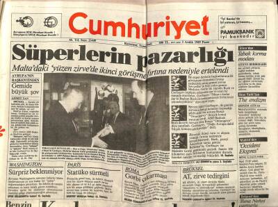 Cumhuriyet Gazetesi 3 Aralık 1989 - Maltadaki Yüzen Zirvede İkinci Görüşme Fırtına Nedeniyle Ertelendi GZ65149 - 2