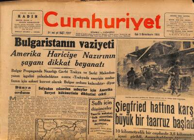 Cumhuriyet Gazetesi 3 Birinciteşrin ( Ekim ) 1944 - Siegfried Hattına Karşı Büyük Bir Taarruz Başladı GZ69589 - 1