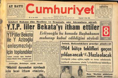 Cumhuriyet Gazetesi 3 Ekim 1963 - Ferdi Öner Vefat Etti - Yeni Kira Kanun Tasarısı Meclis Gündemine Alındı GZ120780 - 1