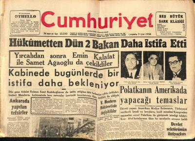 Cumhuriyet Gazetesi 3 Eylül 1958 - Gülek Rizede İşçilerle Bir Hasbihal Yaptı - İzlanda İle İngiltere Arasında İlk Çatışma GZ98035 - 1