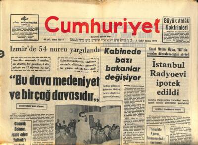 Cumhuriyet Gazetesi 3 Eylül 1971 - Cüneyt Arkın Haftası - İstanbulun Et Sorunu Hükümete İletiliyor GZ121910 - 1
