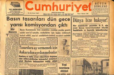 Cumhuriyet Gazetesi 3 Haziran 1956 - Türk Tıb Cemiyetinin 100. Yıldönümü Kutlandı - Basın Tasarıları Dün Gece Yarısı Komisyondan Çıktı GZ119772 - 1