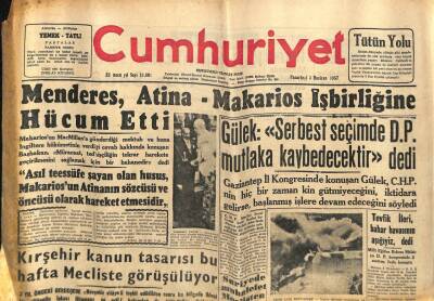 Cumhuriyet Gazetesi 3 Haziran 1957 - Menderes , Atina-Makarios İşbirliğine Hücum Etti GZ80435 - 1