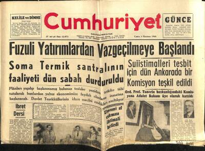 Cumhuriyet Gazetesi 3 Haziran 1960 - Soma Termik Santralinin Faaliyeti Dün Durduruldu, İçişleri Bakanı Silahımız Basındır Dedi GZ88087 - 1