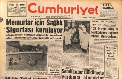 Cumhuriyet Gazetesi 3 Haziran 1963 - Memurlar İçin Sağlık Sigortası Kuruluyor - 40 Bin Tekel İşçisine Yüzde 12 Zam Yapıldı GZ120686 - 1