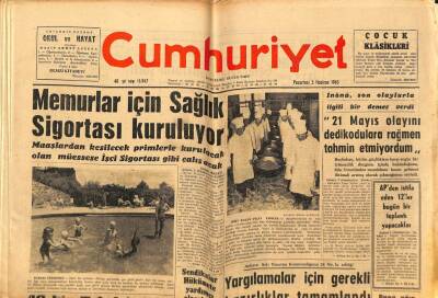 Cumhuriyet Gazetesi 3 Haziran 1963 - Memurlar İçin Sağlık Sigortası Kuruluyor GZ88021 - 1