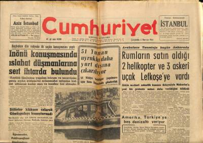 Cumhuriyet Gazetesi 3 Haziran 1964 - İnönü Konuşmasında Islahat Düşmanlarına Sert İhtarda Bulundu, Amerika Türkiyeye 5 Denizaltı Veriyor GZ87989 - 1