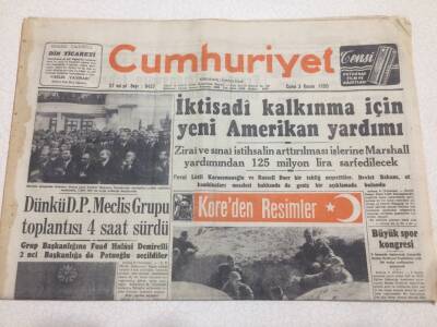 Cumhuriyet Gazetesi 3 Kasım 1950 - İktisadi Kalkınma İçin Yeni Amerikan Yardımı GZ52598 - 1