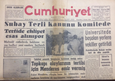 Cumhuriyet Gazetesi 3 Kasım 1960 - Topkapı Olaylarının Tertibi İçin Menderes Emir Vermiş - GZ12050 - 1