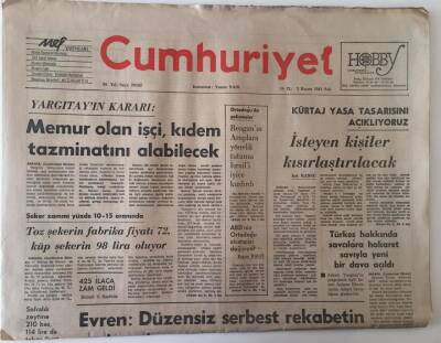 Cumhuriyet Gazetesi 3 Kasım 1981 - Kürtaj Yasa Tasarısı İsteyen Kişiler Kısırlaştırılacak GZ28453 - 1