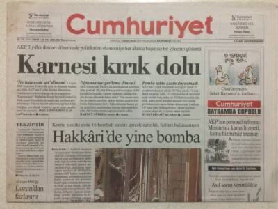 Cumhuriyet Gazetesi 3 Kasım 2005 - AKPnin Karnesi Kırık Dolu, Hakkaride Yine Bomba GZ50359 - 1