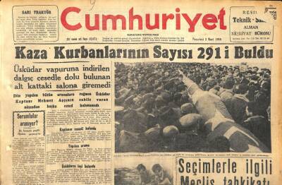Cumhuriyet Gazetesi 3 Mart 1958 - Üsküdar Vapuru Kaza Kurbanlarının Sayısı 291i Buldu GZ120476 - 1