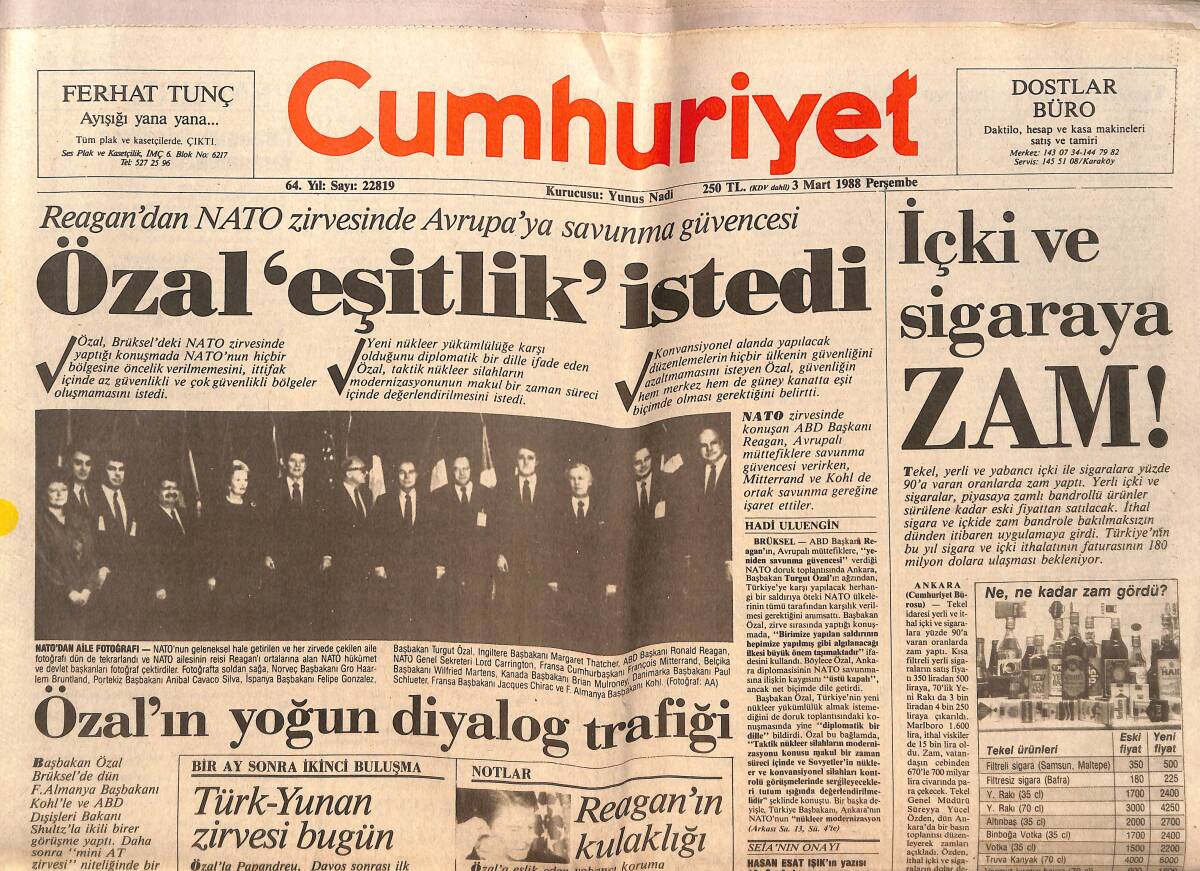 Cumhuriyet Gazetesi 3 Mart 1988 - Türk-İş Ortak Tavır Arıyor - Özal'ın Yoğun Diyalog Trafiği GZ151922 - 1