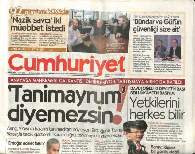 Cumhuriyet Gazetesi 3 Mart 2016 - Anayasa Mahkemesi Çalkantısı Derinleşiyor . Tartışmaya Arınç da Katıldı GZ94481 - 1