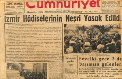 Cumhuriyet Gazetesi 3 Mayıs 1959 - İzmir Hadiselerinin Neşri Yasak Edildi GZ108985 - 1