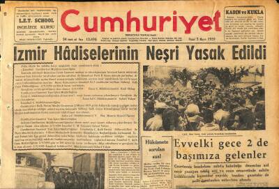 Cumhuriyet Gazetesi 3 Mayıs 1959 - İzmir Hadiselerinin Neşri Yasak Edildi - İran Şahı Evleniyor GZ120098 - 1