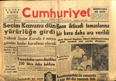 Cumhuriyet Gazetesi 3 Mayıs 1961 - Yassıadadan Sonra Düşükleri 250 Dava Daha Bekliyor GZ103013 - 2
