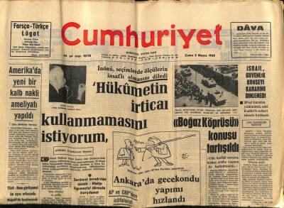 Cumhuriyet Gazetesi 3 Mayıs 1968 - İsrail Güvenlik Konseyi Kararını Dinlemedi GZ76037 - 1