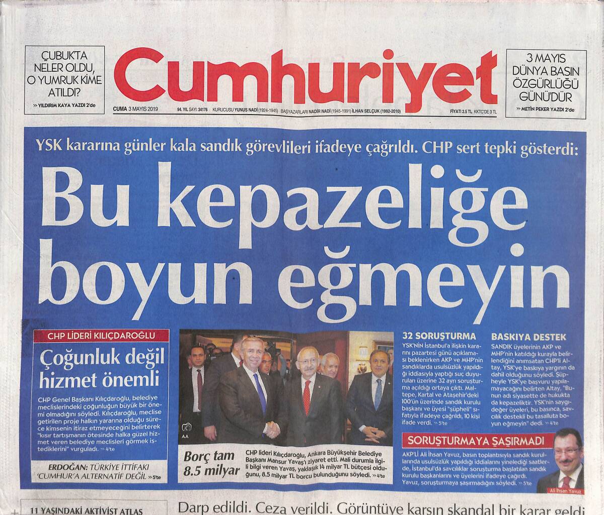 Cumhuriyet Gazetesi 3 Mayıs 2019 - İran'a Petrol Ablukası - İstanbul'un Yükü Ağır GZ135494 - 1