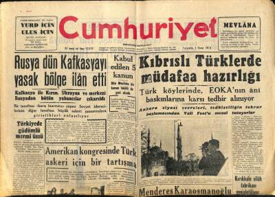 Cumhuriyet Gazetesi 3 Nisan 1958 - Rusya Dün Kafkasyayı Yasak Bölge İlan Etti GZ98162 - 1