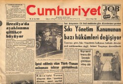 Cumhuriyet Gazetesi 3 Nisan 1964 - Brezilya'da Ayaklanma Gittikçe Büyüyor - Sıkı Yönetim Kanununun Bazı Hükümleri Değişiyor GZ160413 - Gökçekoleksiyon