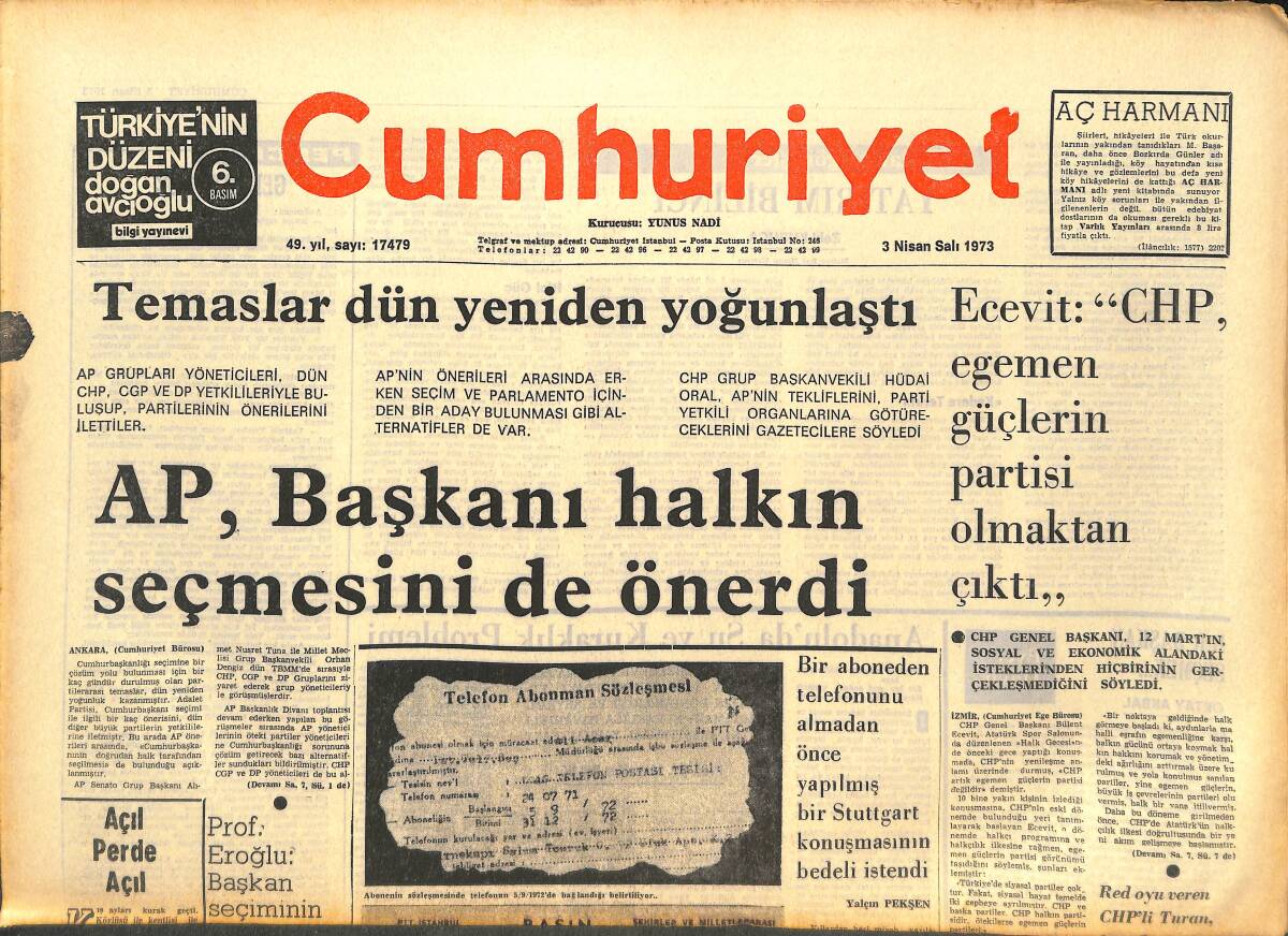 Cumhuriyet Gazetesi 3 Nisan 1973 - Cumhuriyet'in İstanbul Liselerarası Satranç Yarışması - Melen, Ecevit'in Sözleri İçin Gayri Ciddi Beyanlar Dedi! GZ142648 - 1